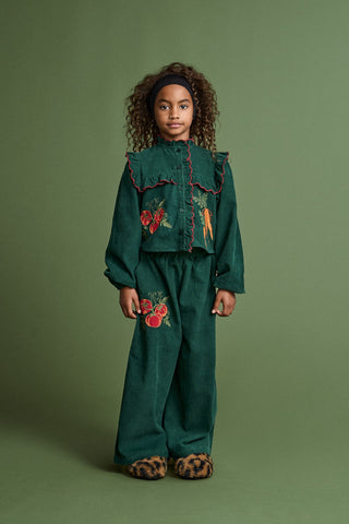 Vegetables Microcorduroy Embroidery Shirt Green by Maison Mangostan