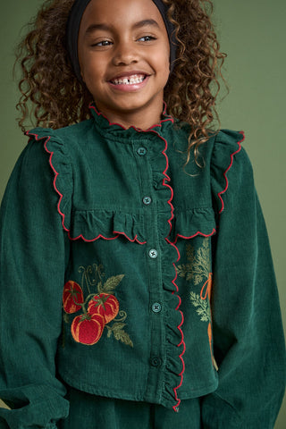 Vegetables Microcorduroy Embroidery Shirt Green by Maison Mangostan