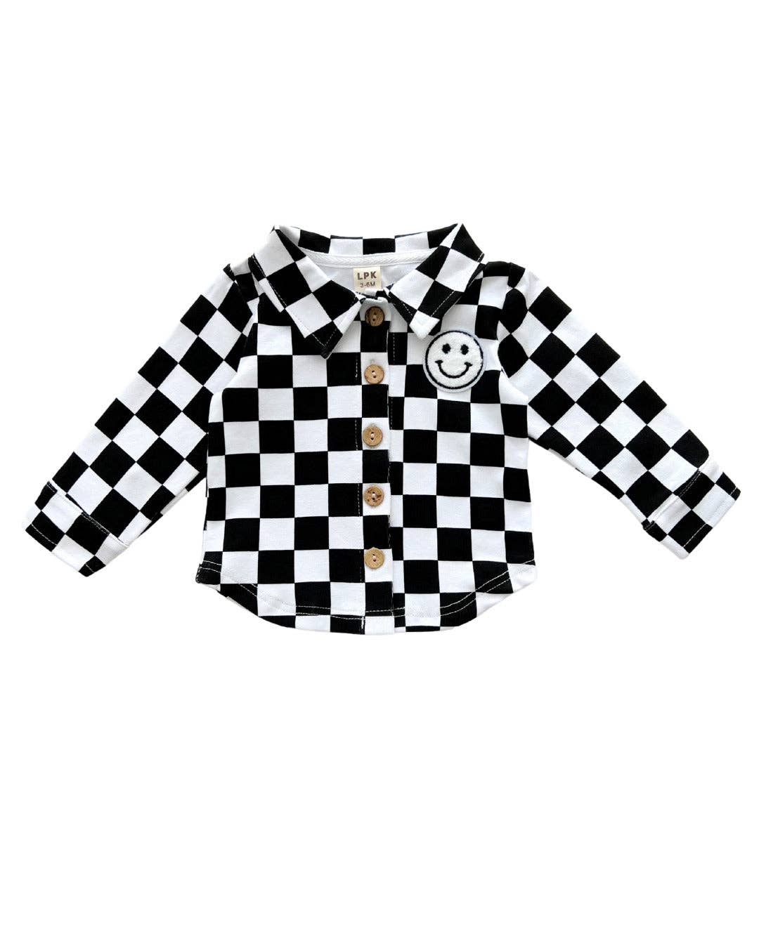 Smiley Checkered Shacket by Lucky Panda Kids, view 3