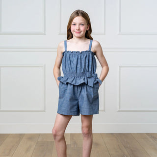 ARCHIVE — Organic Smocked Chambray Romper — 2T