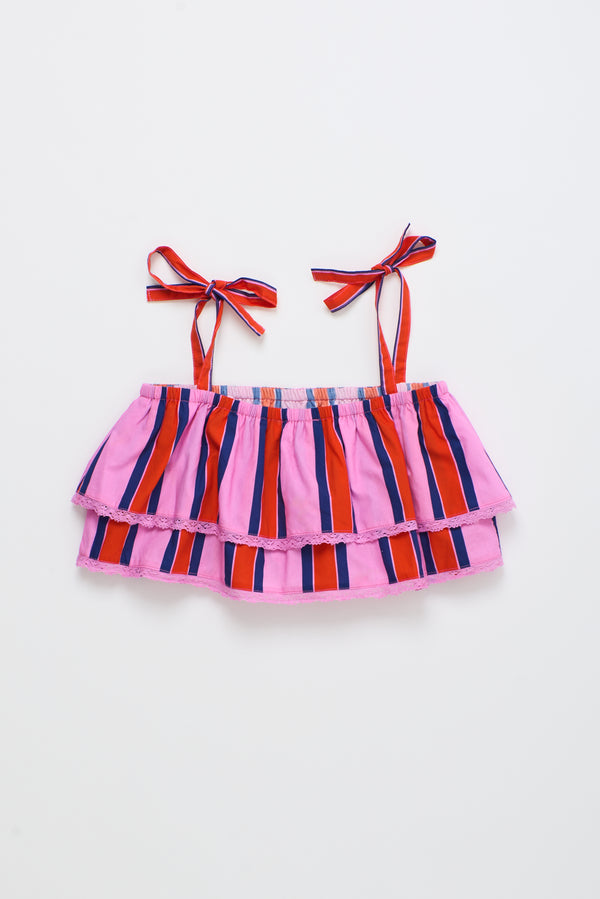 Ruffles Stripes Top Pink