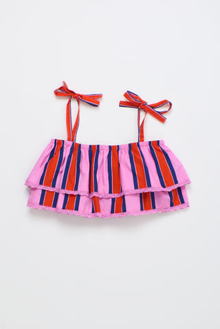 Ruffles Stripes Top Pink