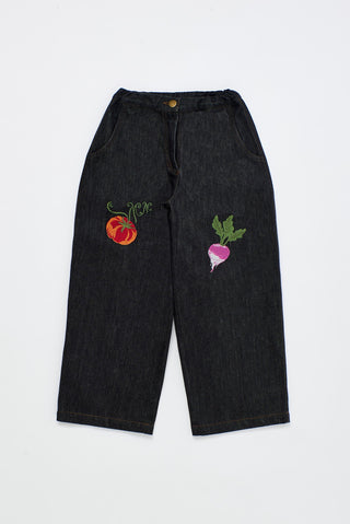 Vegetables Denim Pants Blue by Maison Mangostan