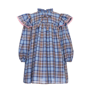 Willow Cotton Dress With Ruffled Stand-up Collar, Blue by Paade Mode