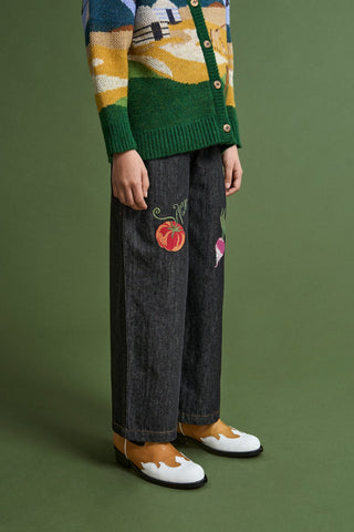 Vegetables Denim Pants Blue by Maison Mangostan