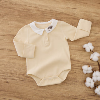 Long-sleeve Ribbed Collar Bodysuit - Hedgehog Embroidery