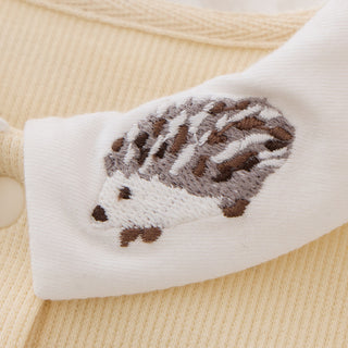 Long-sleeve Ribbed Collar Bodysuit - Hedgehog Embroidery