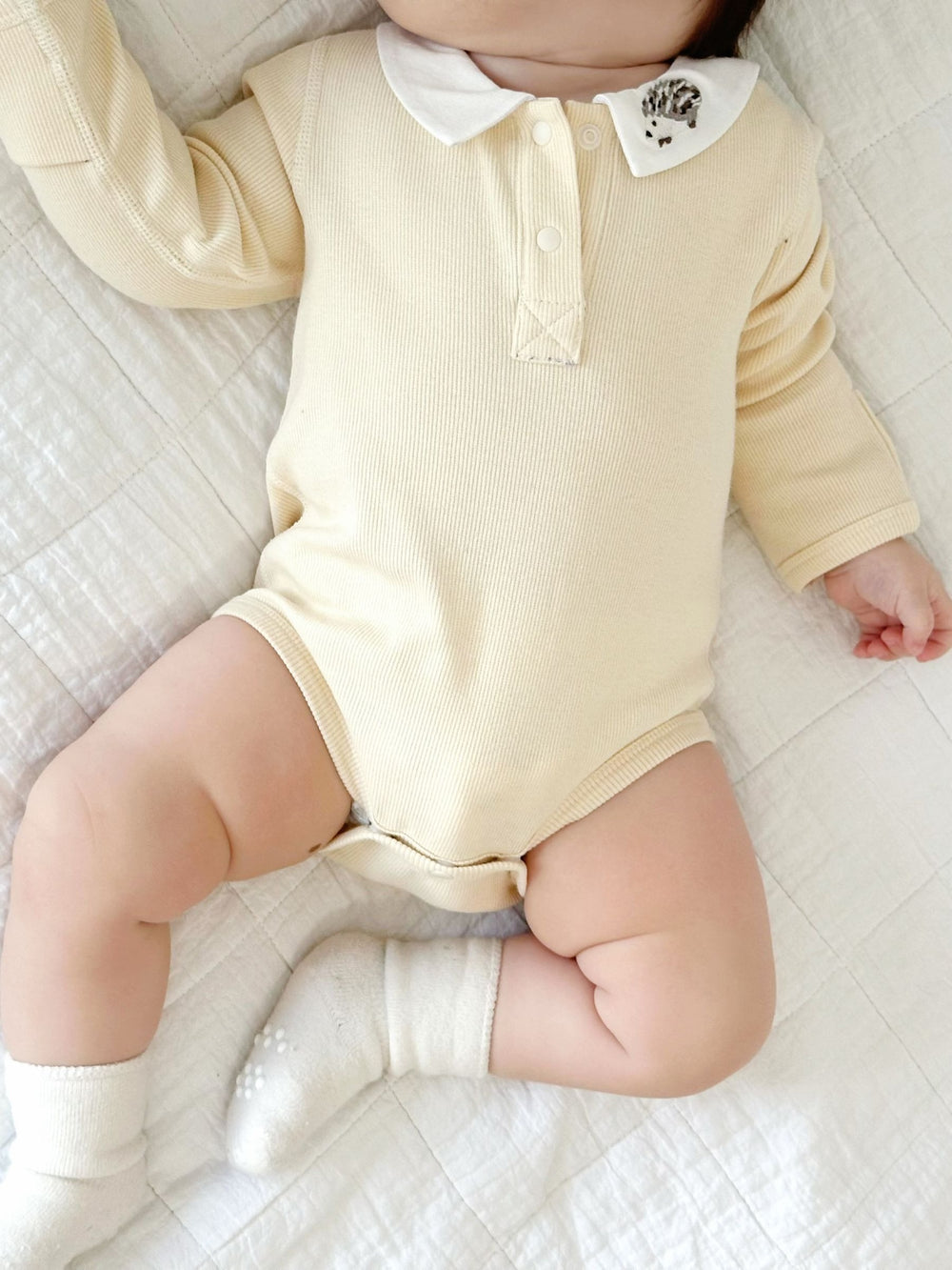 Long-sleeve Ribbed Collar Bodysuit - Hedgehog Embroidery by BlaraOrgana House, view 2