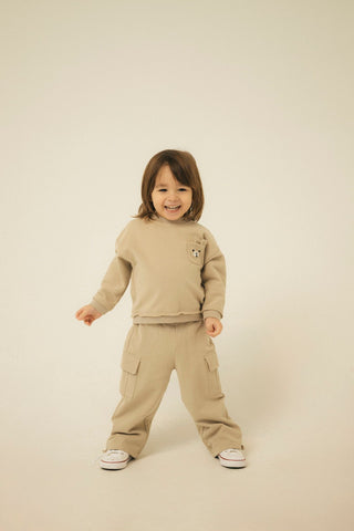 Bear Embroidered Raw Hem Sweatshirt