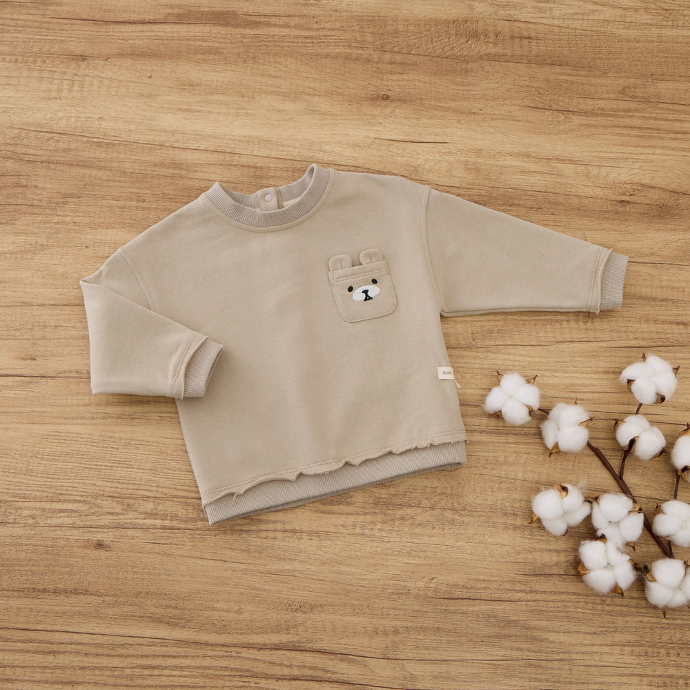 Bear Embroidered Raw Hem Sweatshirt by BlaraOrgana House, view 2