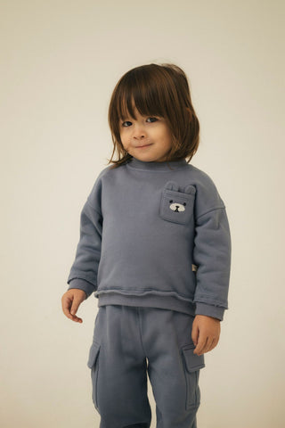 Bear Embroidered Raw Hem Sweatshirt