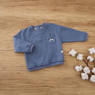 Bear Embroidered Raw Hem Sweatshirt