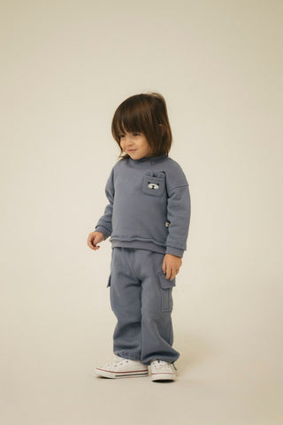 Bear Embroidered Raw Hem Sweatshirt