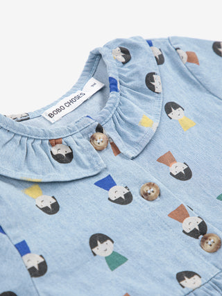 Game Pawns All Over Light Denim Dress