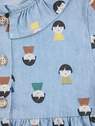 Game Pawns All Over Light Denim Dress