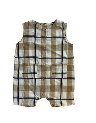 Brown & Navy Toby Check All-in-One Romper