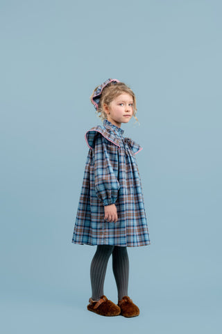 Willow Cotton Dress With Ruffled Stand-up Collar, Blue by Paade Mode