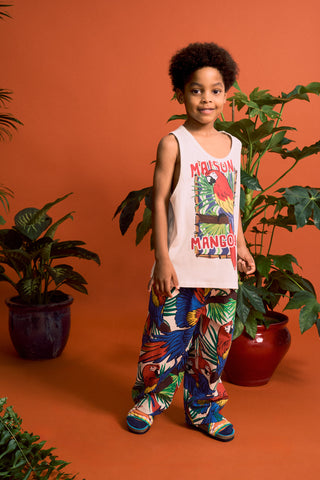 5 year old little boy wearing Loros Pants from Maison Mangostan rented from bundle to bundle a kids clothing rental subscription