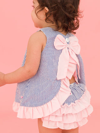 Seersucker Ruffle Swing Top and Bloomer Set