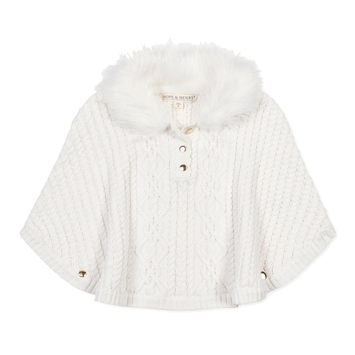 Organic Cable Sweater Cape With Faux Fur
