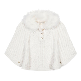 Organic Cable Sweater Cape With Faux Fur