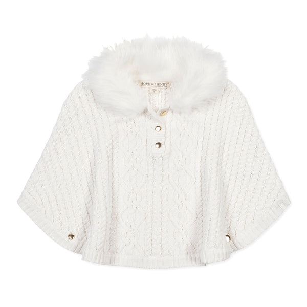 Organic Cable Sweater Cape With Faux Fur