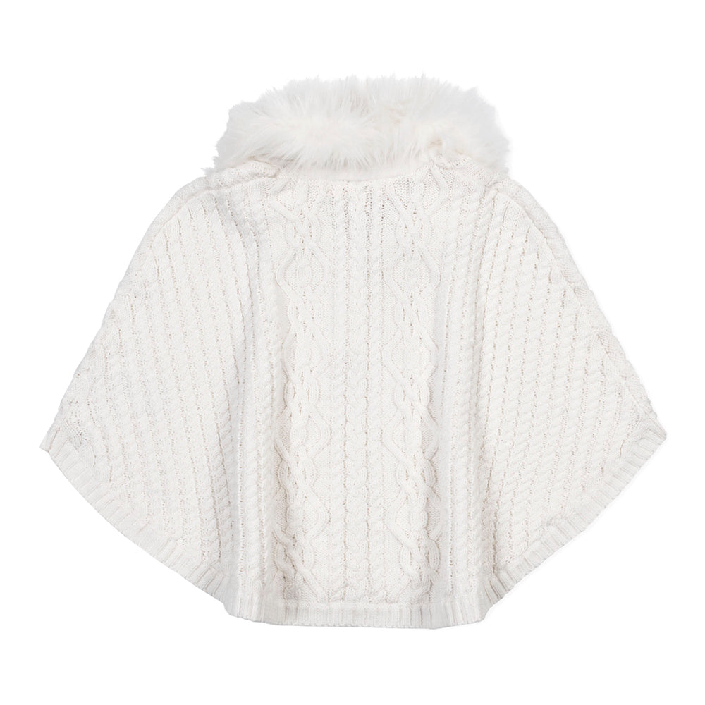 Organic Cable Sweater Cape With Faux Fur