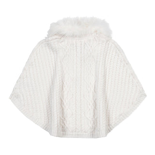 Organic Cable Sweater Cape With Faux Fur