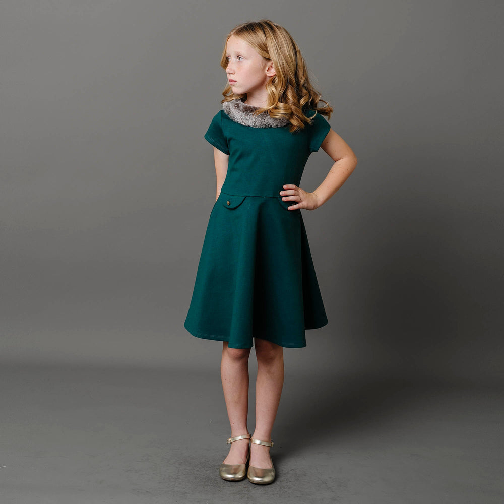Fit And Flare Ponte Dress with Faux Fur by Hope & Henry, view 11