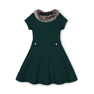 Hope & Henry Girls' Fit and Flare Ponte Dress with Faux Fur (Red, 3-6 Months)