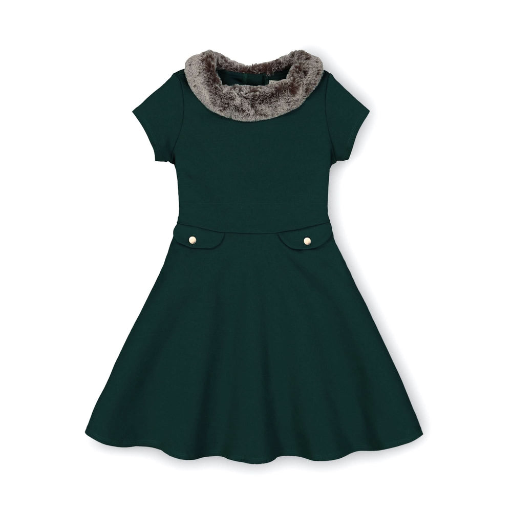 Fit And Flare Ponte Dress with Faux Fur by Hope & Henry, view 2