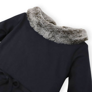 Long Sleeve Ponte Dress with Faux Fur