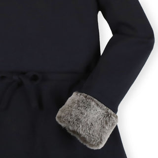 Long Sleeve Ponte Dress with Faux Fur