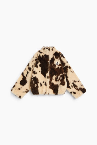The New Society Wynn Jacket cow print sherpa, front